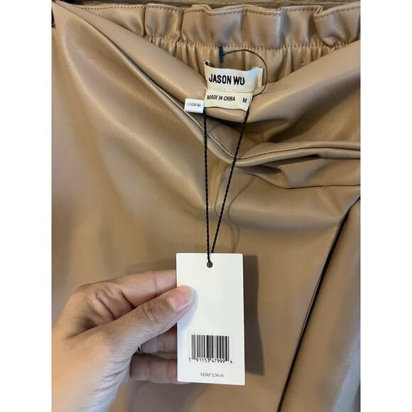 Jason Wu Tan Faux Leather Wrap Sz M Belted Mini Skirt NEW - Picture 8 of 9